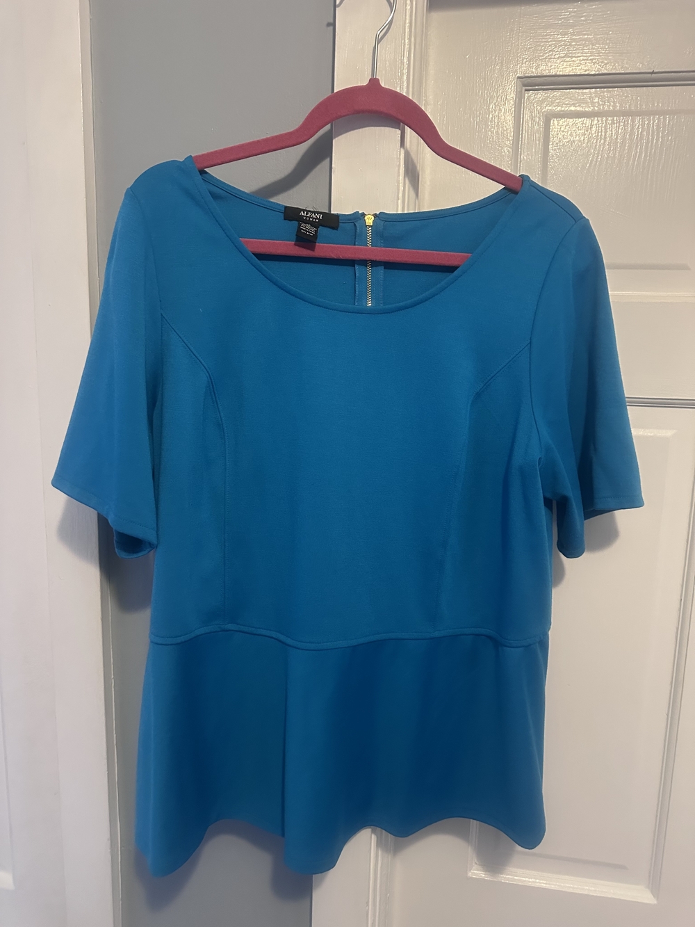 Alfani Teal Scoop Neck Peplum Blouse - 1X